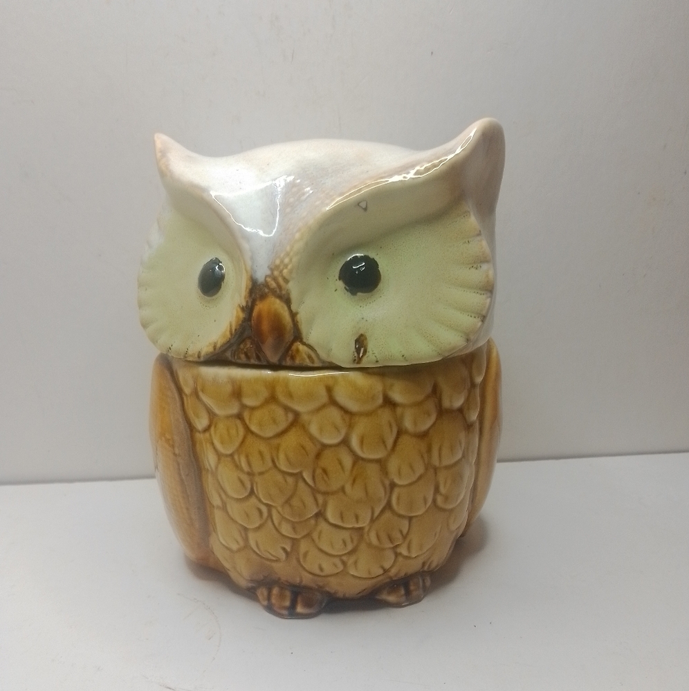 Cream and Brown Ceramic Owl Art Piece